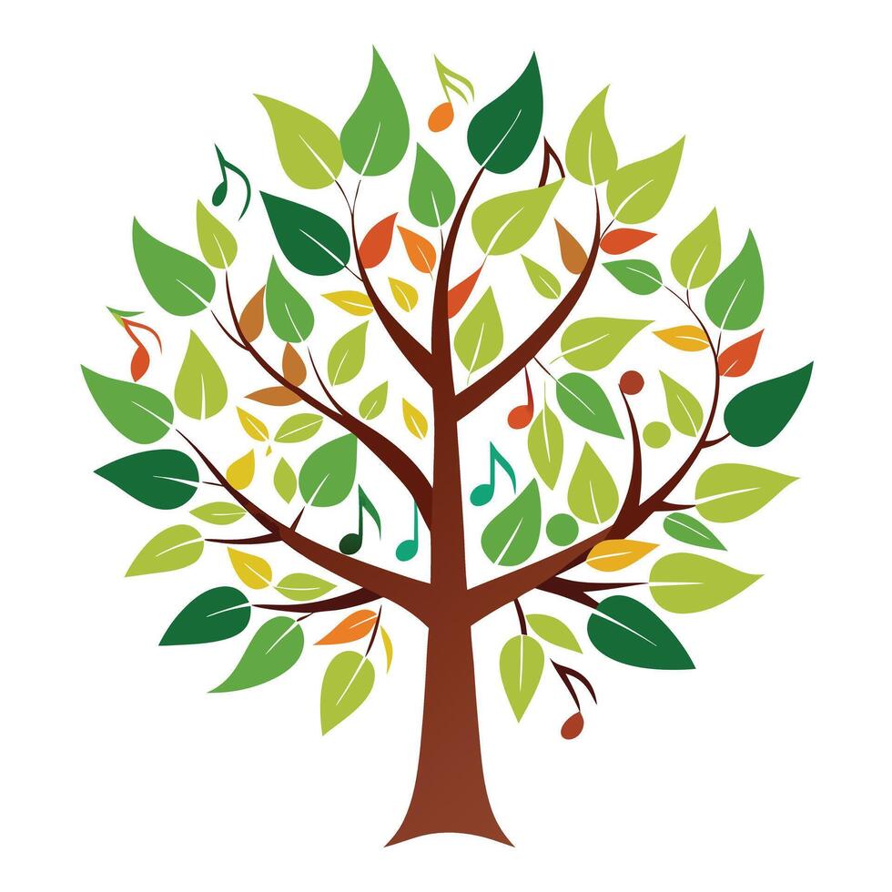 Harmonious Tree artwork with music note leaves designed in a flat style Isolated on a white Background vector