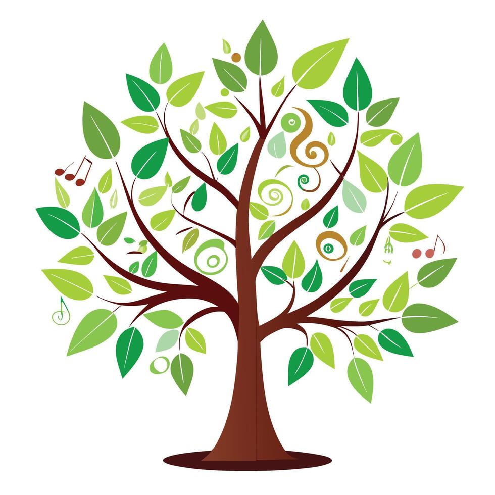 Lively tree graphic showcasing musical symbols as its rhythmic and creative foliage Isolated on a white Background vector
