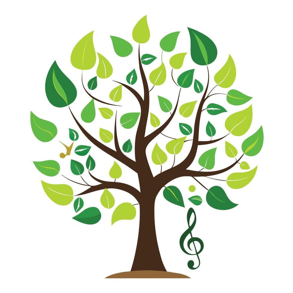 Dynamic tree design with stylized musical notes composing the distinctive leaf elements vector