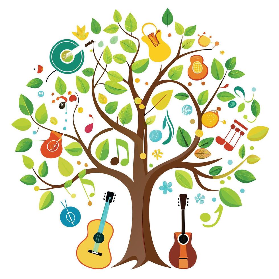 Symphonic tree graphic showcasing musical notes and instruments as its artistic foliage vector