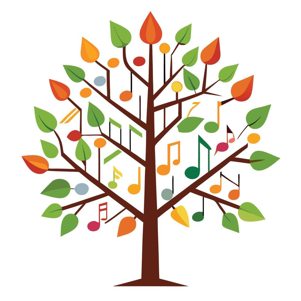 Artistic tree illustration with musical notes forming the branches in an abstract design vector