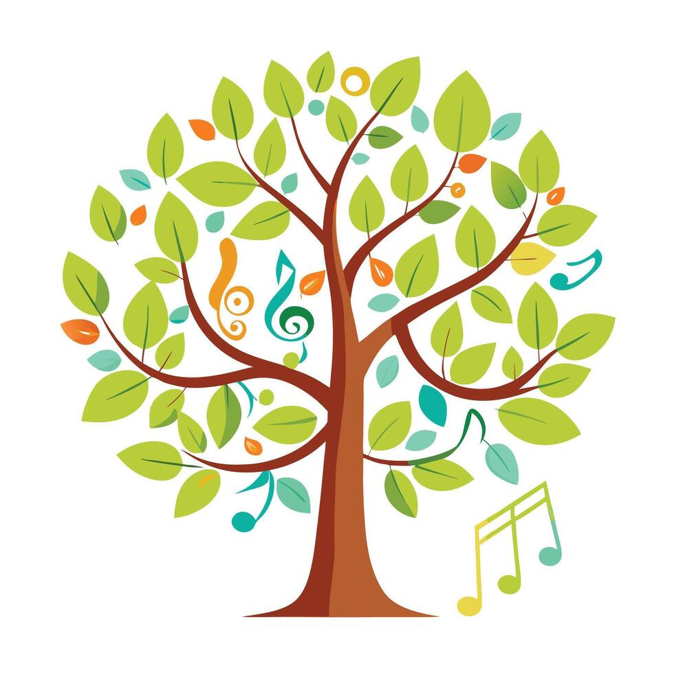 Melodic tree design with stylized musical notes composing the distinctive leaf elements vector