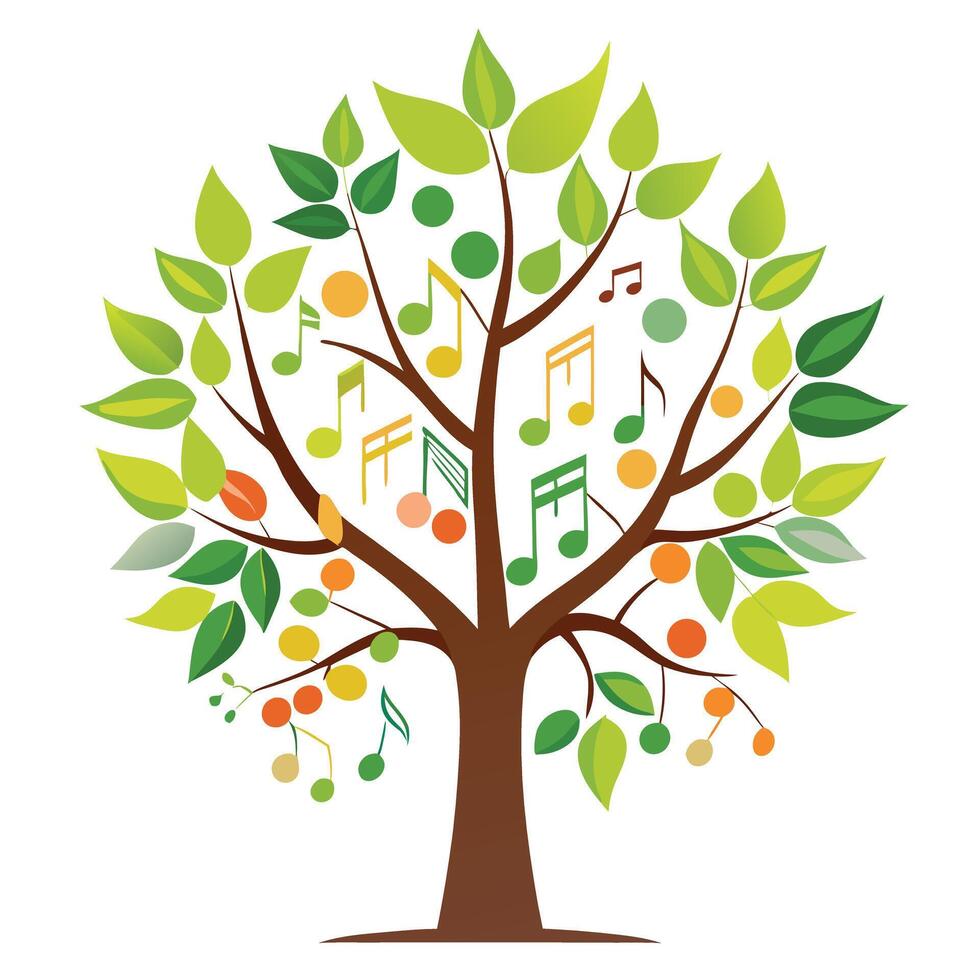 Lively tree graphic showcasing musical symbols as its rhythmic and creative foliage vector
