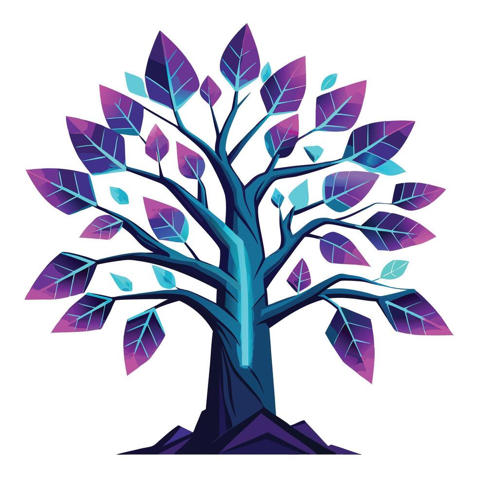 Electric Tree design featuring neon glow leaves designed in a flat style vector