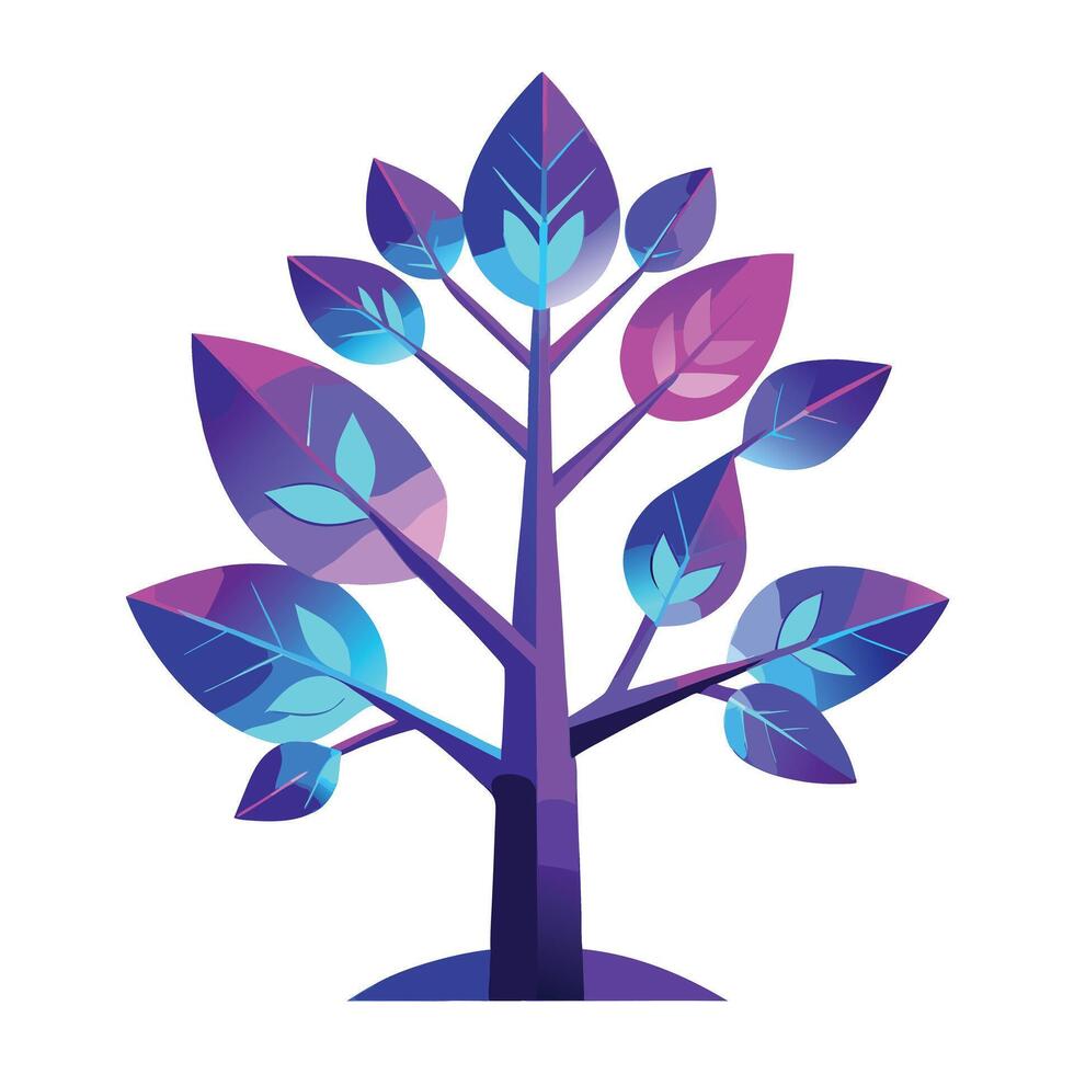 Glowing Tree illustration with neon glow leaves in a flat style vector