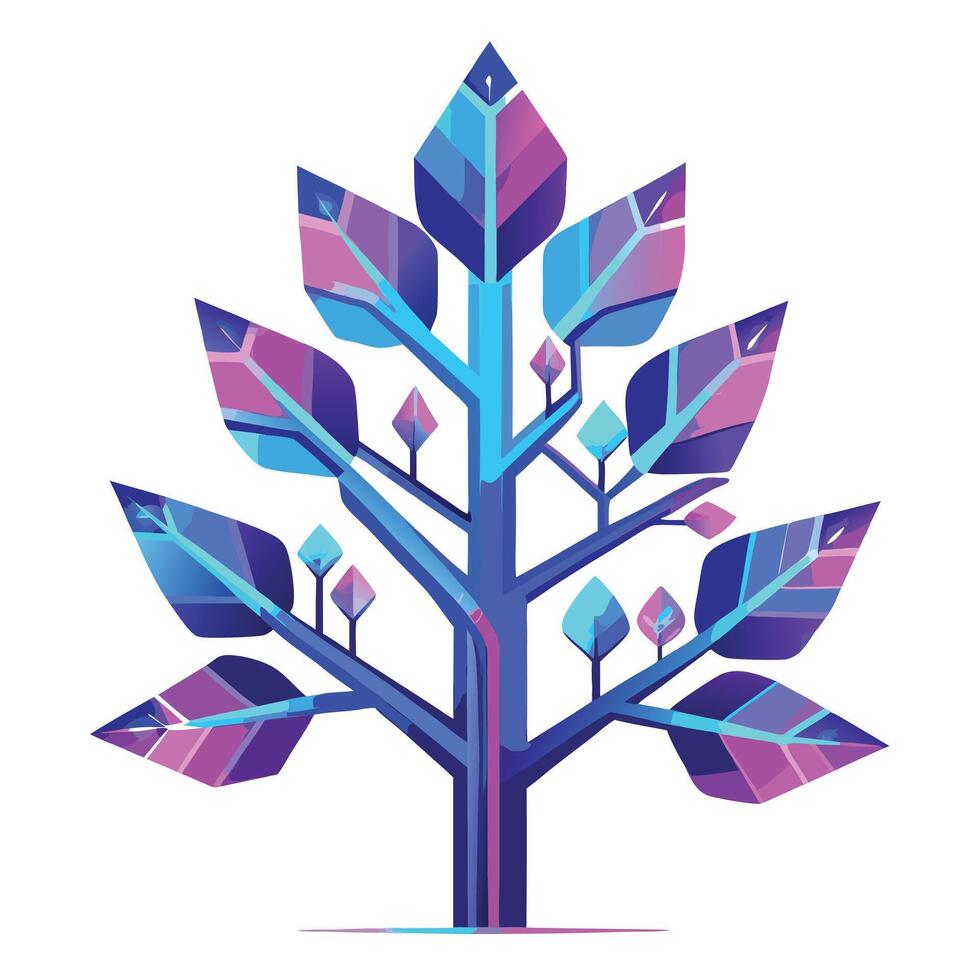 Bright Tree illustration with neon glow leaves created in a flat style vector