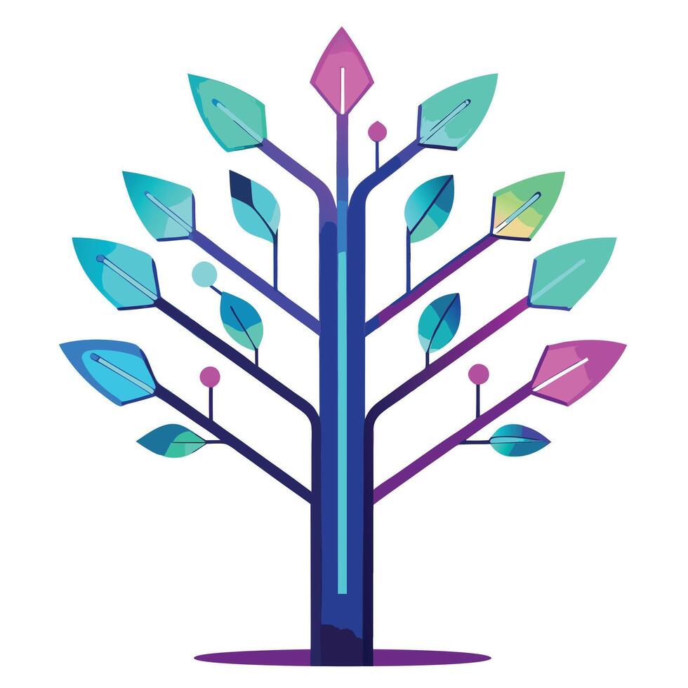 Luminous Tree artwork with neon light tube leaves vector