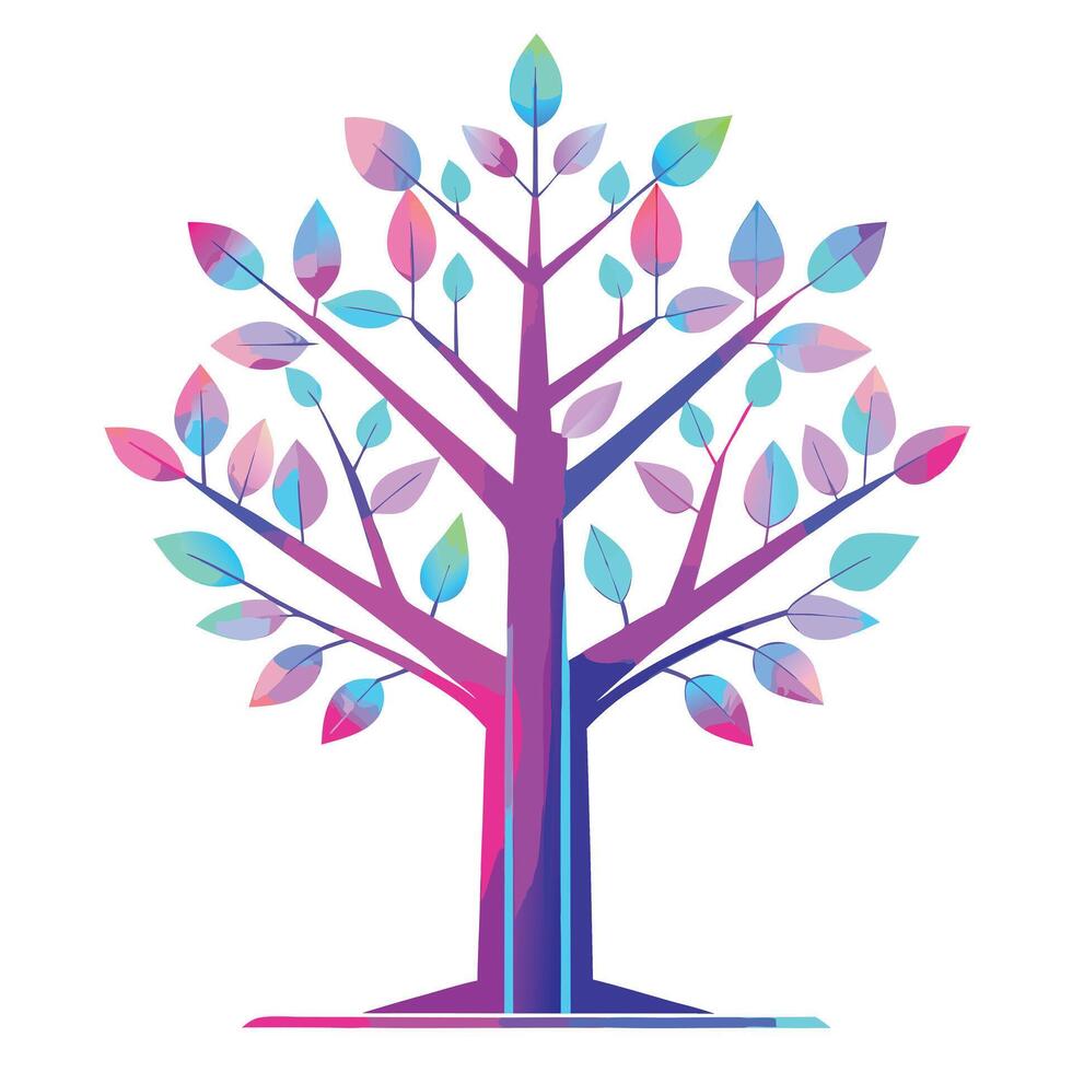 Glowing Tree illustration with neon light-like leaves vector