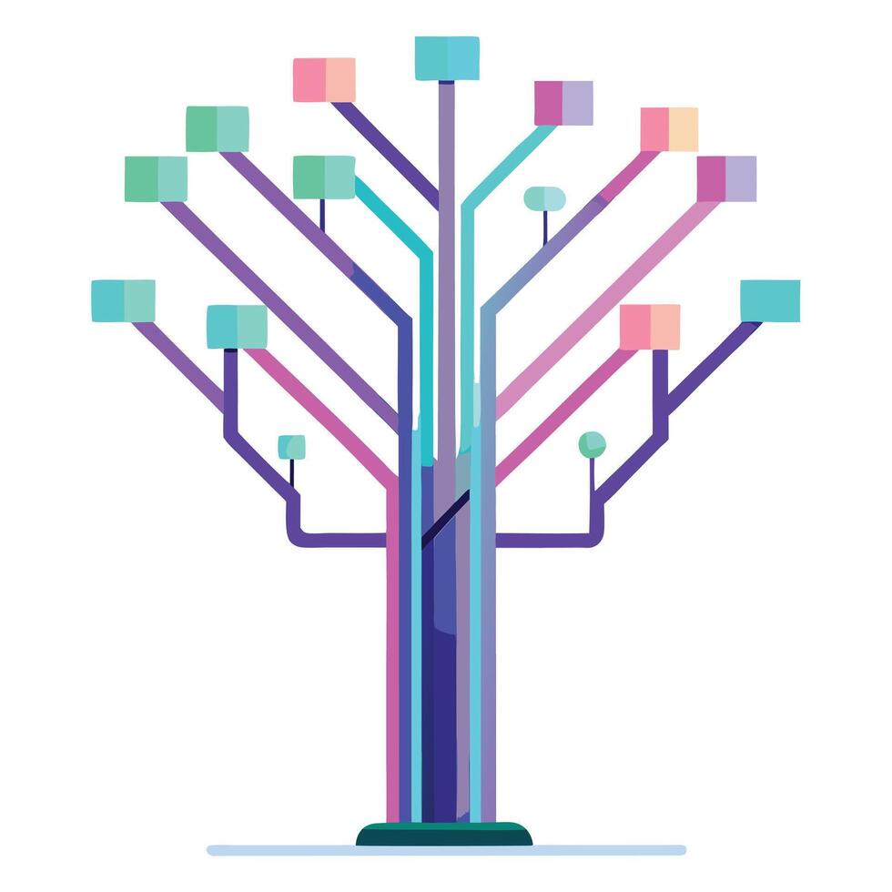 Vibrant Tree illustration with neon light tubes as tree branches vector