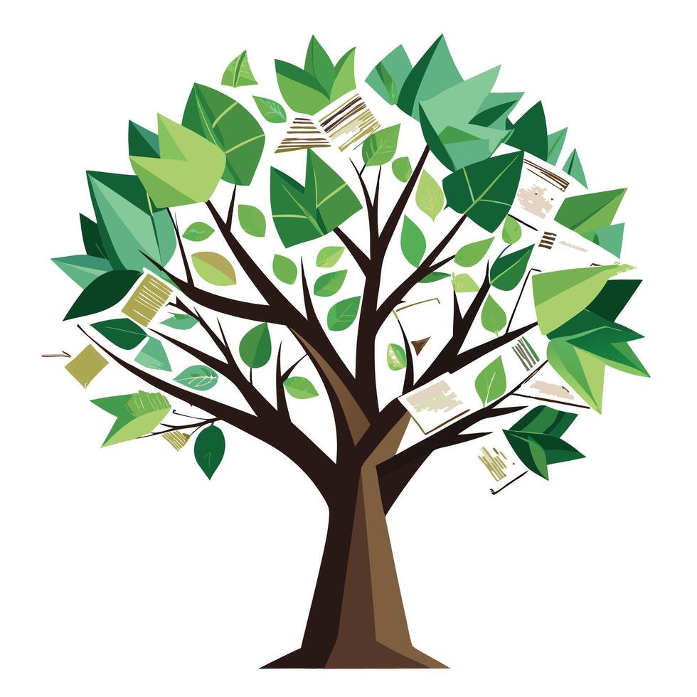 Informative Tree design featuring newspaper clippings as leaves vector