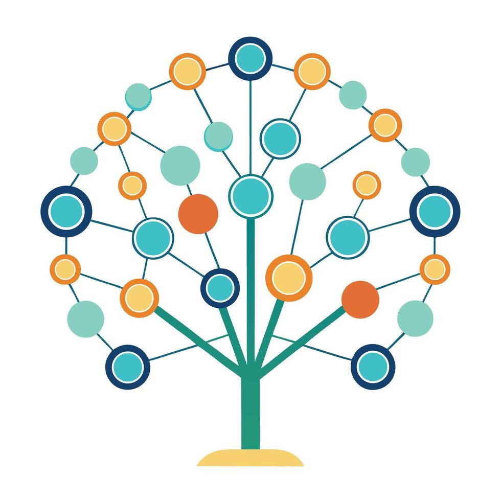 Connected Tree illustration with network node branches vector
