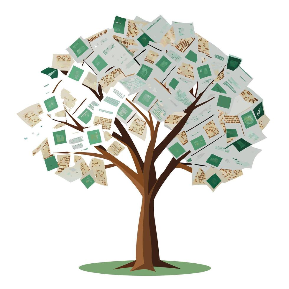 News Tree illustration with newspaper clippings as leaves vector