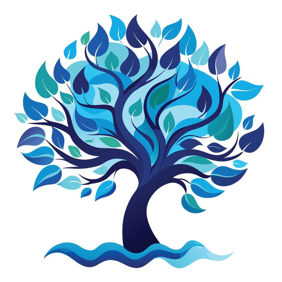 Refreshing tree graphic showcasing stylized ocean swells as its distinctive leaf structure vector