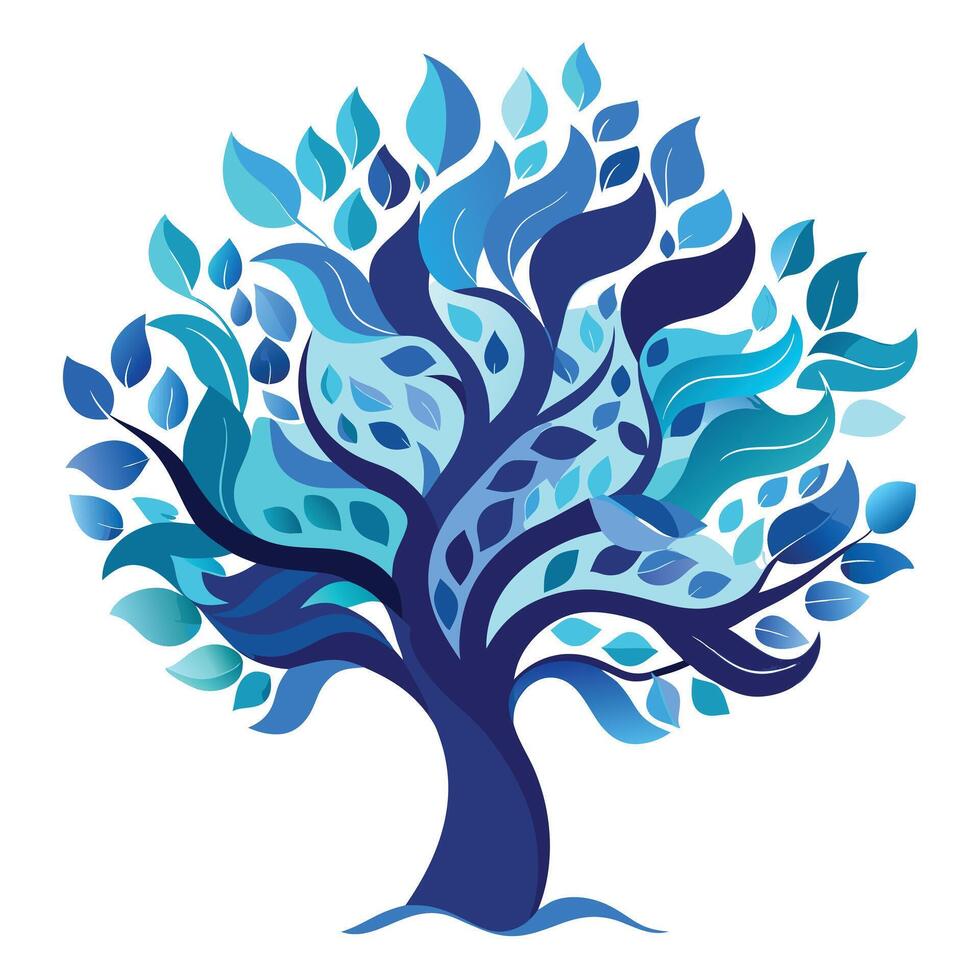 Nautical tree design with fluid ocean waves composing the elegant and calming leaf forms vector