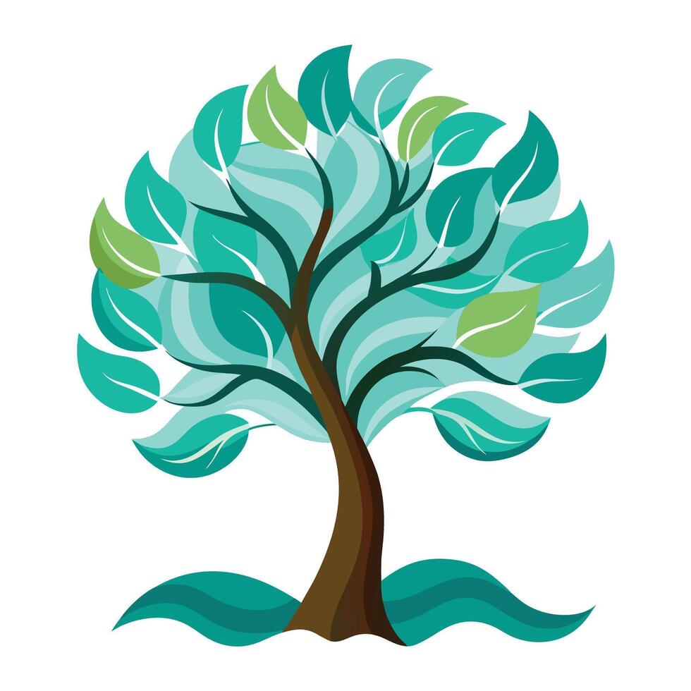 Ocean Tree illustration with ocean wave leaves in a flat style vector