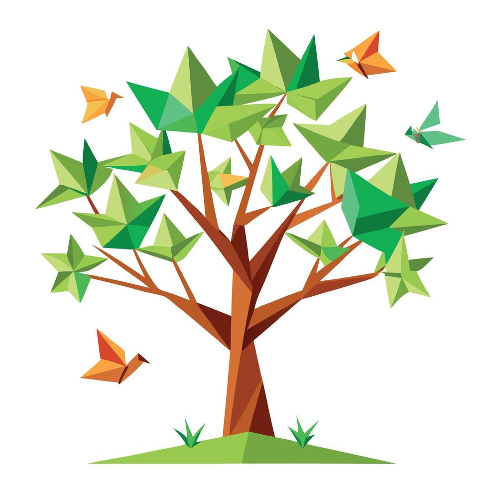Artistic tree illustration with folded paper birds forming the elegant and unique leaves vector