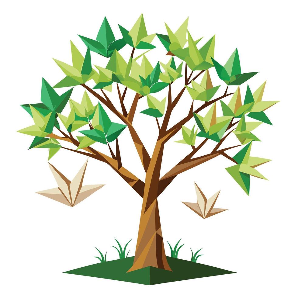 Graceful tree graphic showcasing folded paper cranes as its artistic and delicate foliage vector