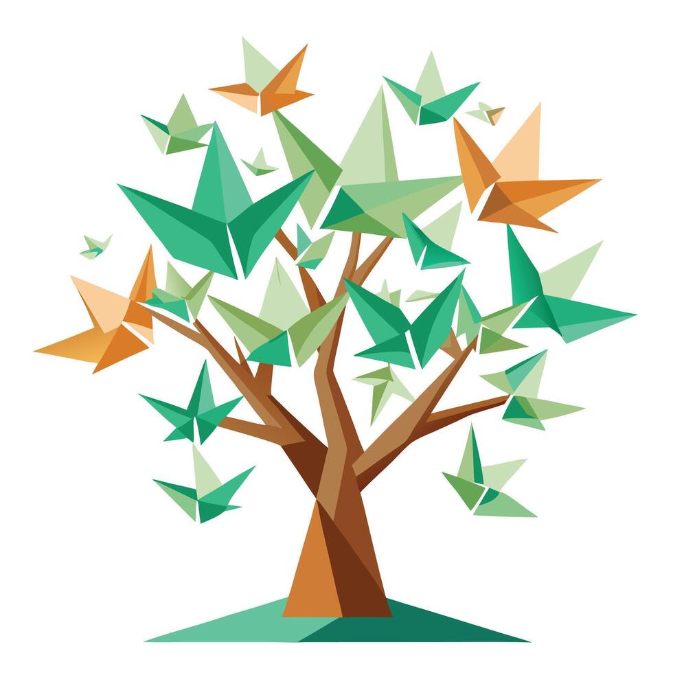 Elegant tree illustration with classic origami cranes forming the unique and folded leaves vector