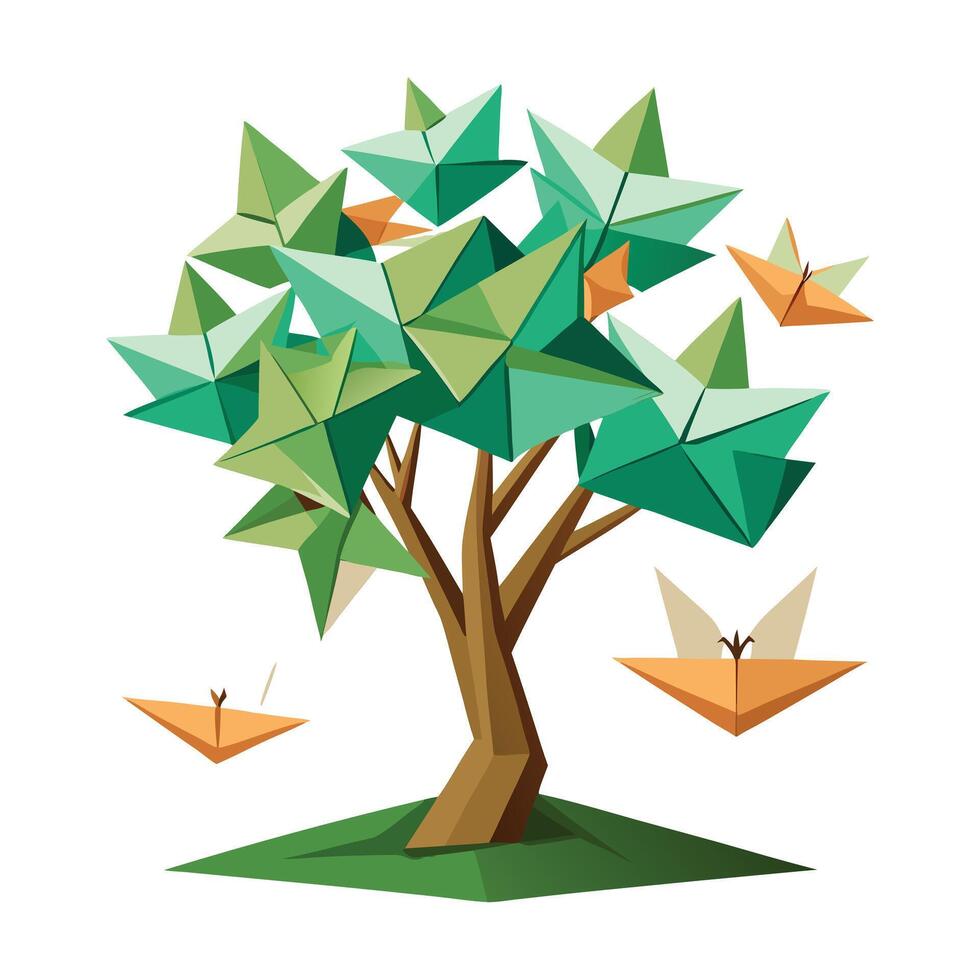 Creative tree illustration with folded origami paper forming the unique and textured leaves vector