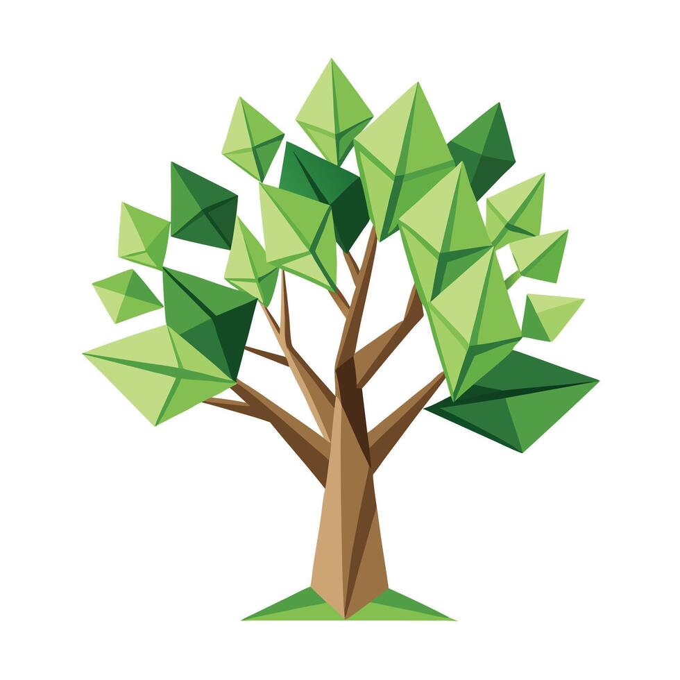Unique tree artwork featuring various origami inspired paper folds as leaves vector