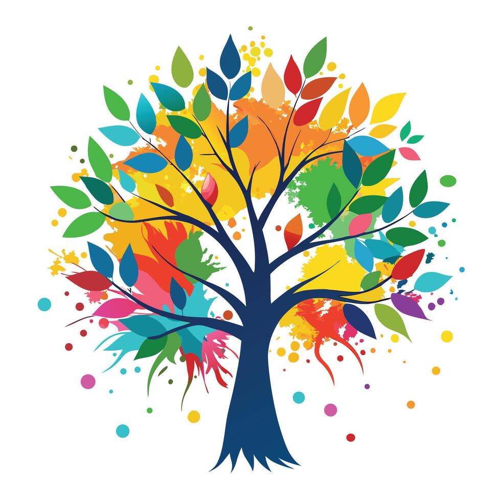 Modern tree design with stylized paint splatters composing the distinctive leaf elements vector