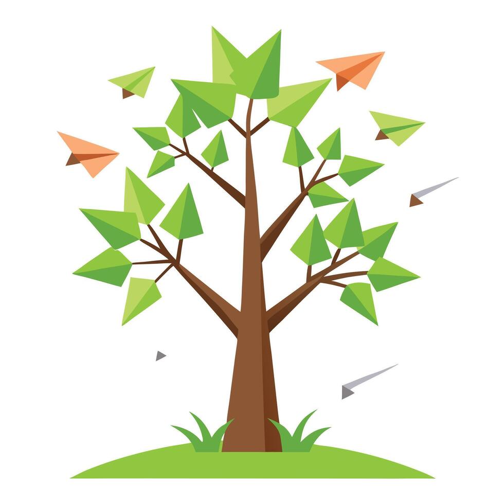 Playful tree graphic showcasing paper planes as its creative and soaring foliage vector