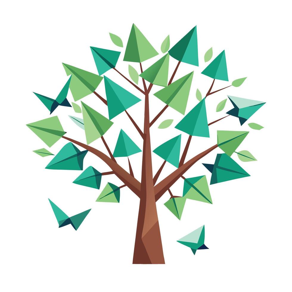 Flying High Tree A Flat Paper Airplane Design vector