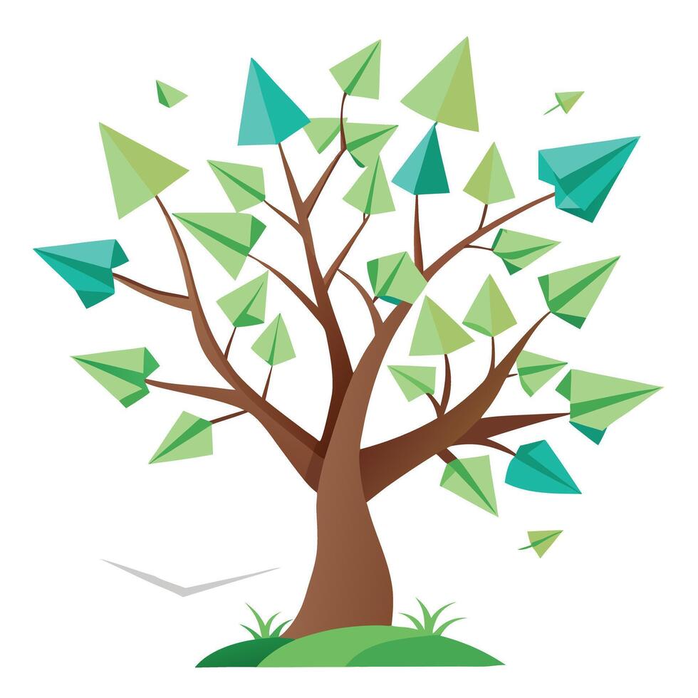 Imagination Tree Paper Airplane Leaves vector