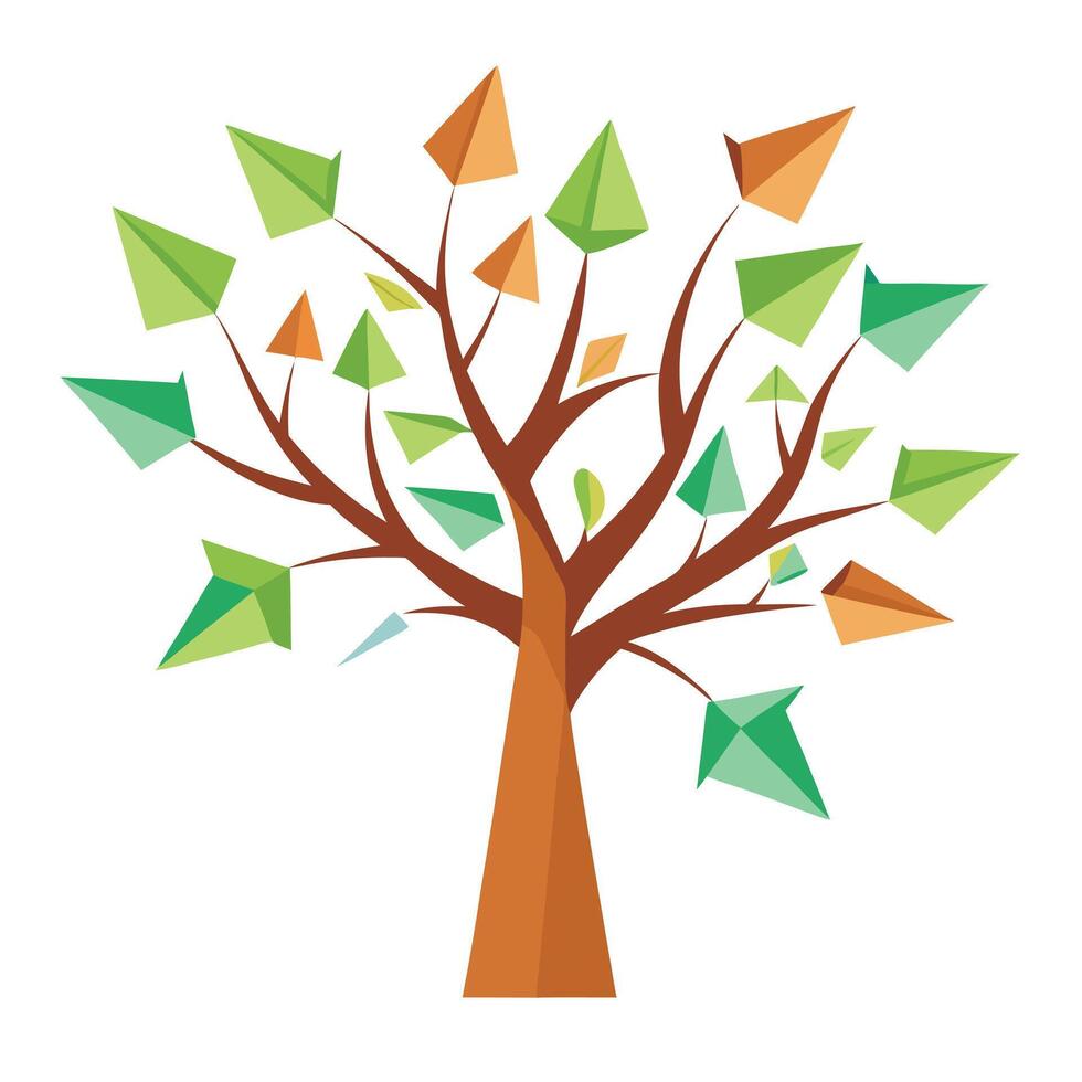 Artistic Tree Paper Airplane Leaves vector