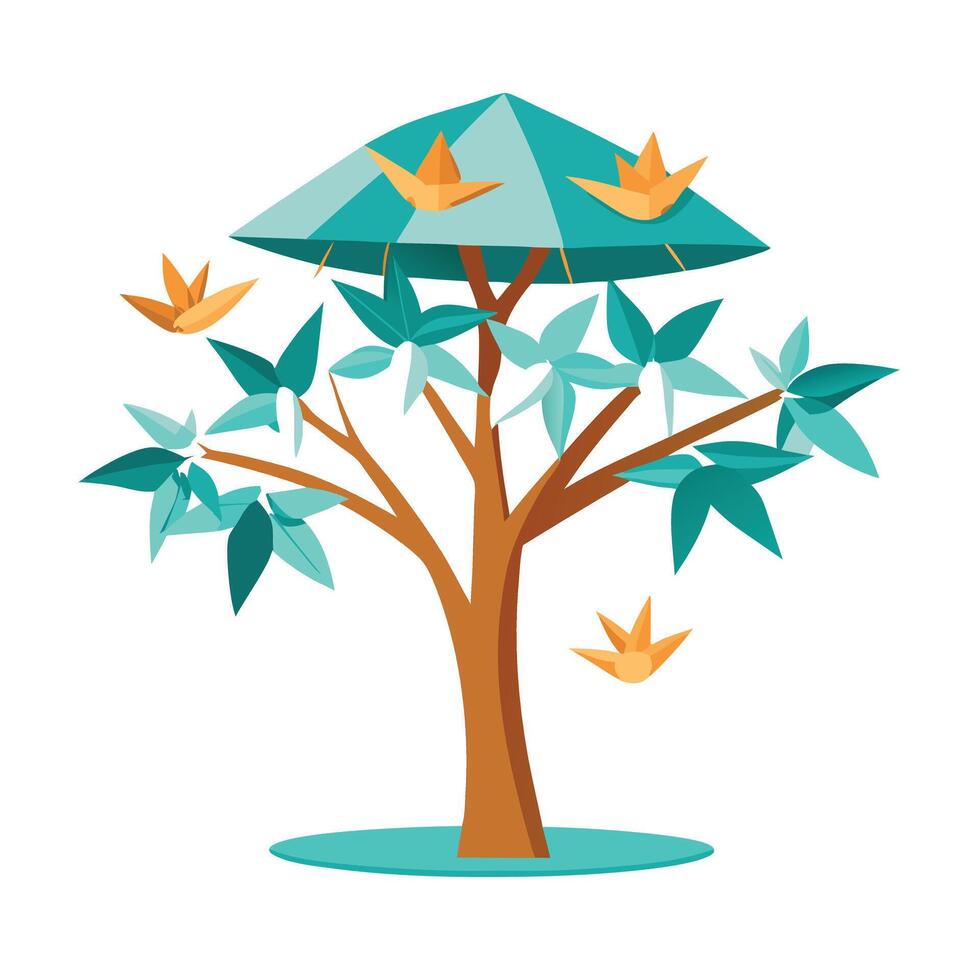 Imaginative Tree Paper Birds in the Canopy vector