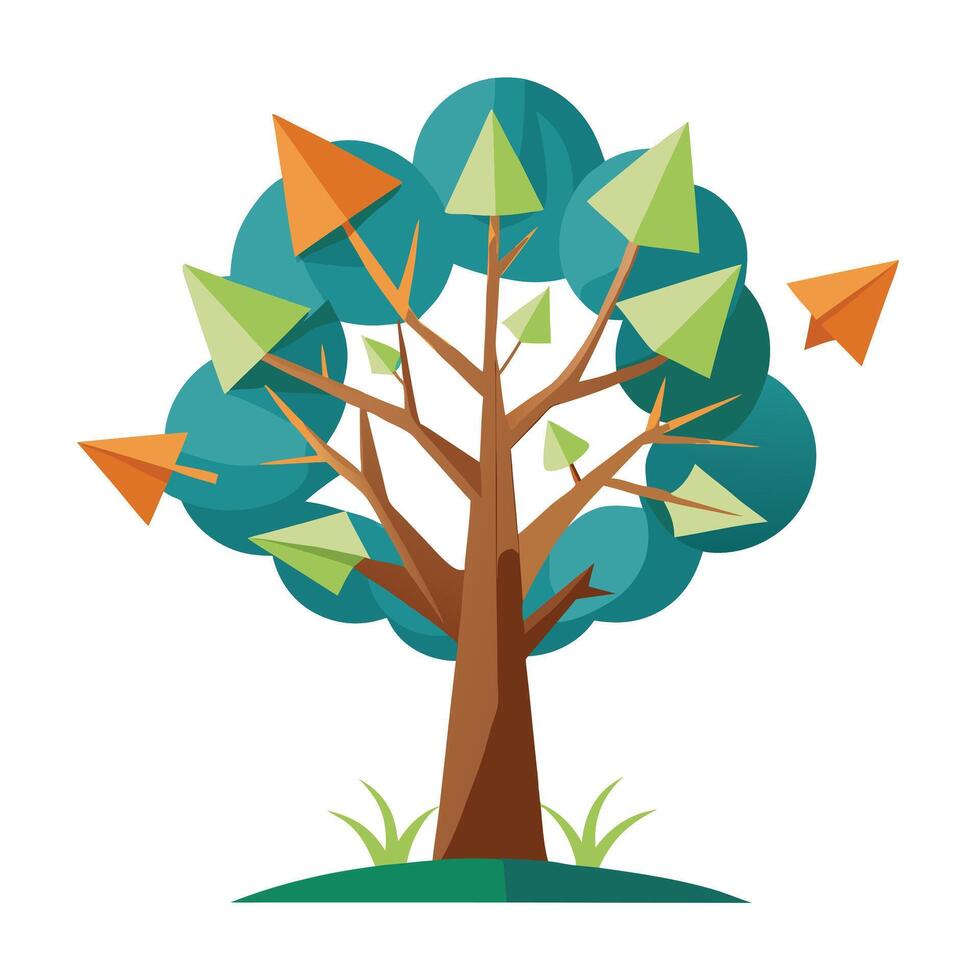 Imaginative Tree Paper Airplane Leaves vector