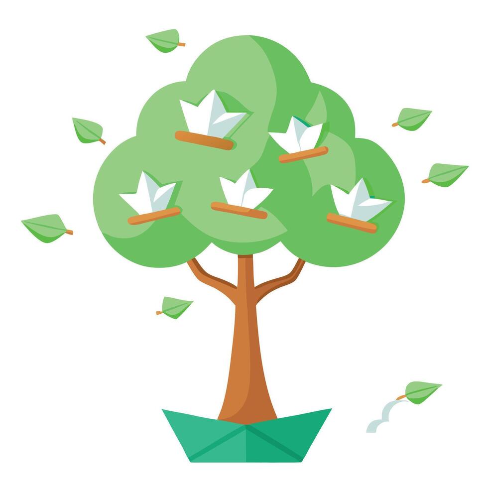 Paper Boat Tree A Nautical Design vector