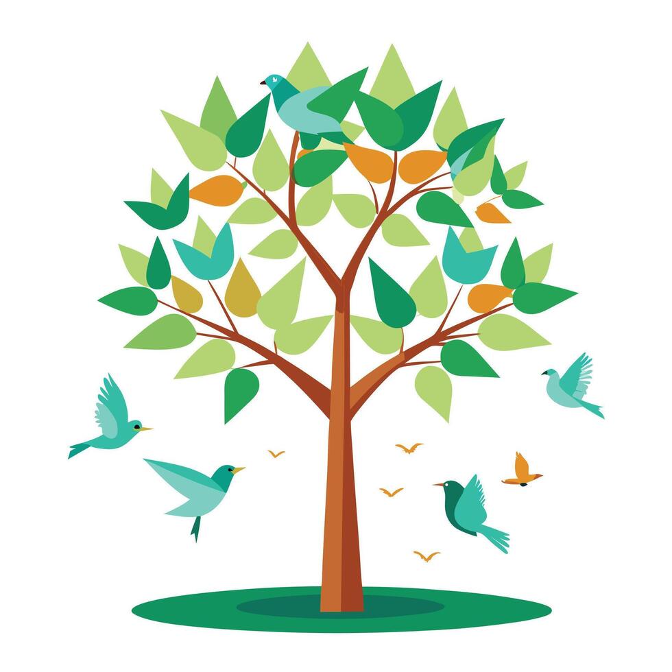 Creative Tree Paper Birds in the Canopy vector