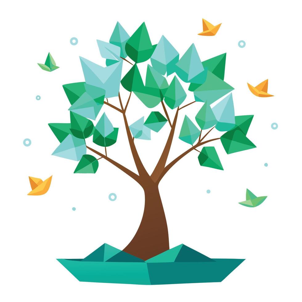 Nautical Tree Paper Boats Floating vector