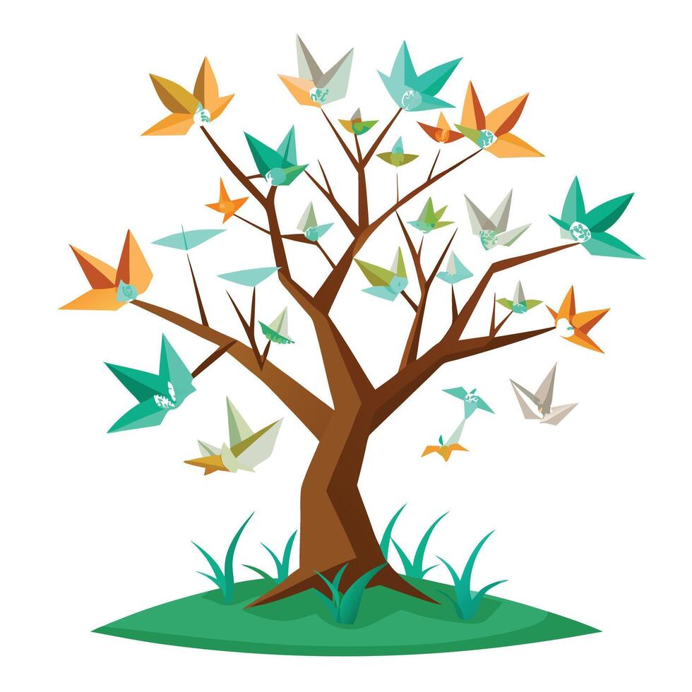 Paper Crane Tree A Delicate Design vector