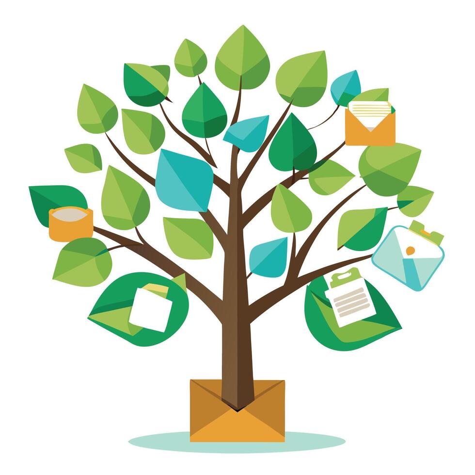 Communication Tree Paper Documents and Envelopes vector