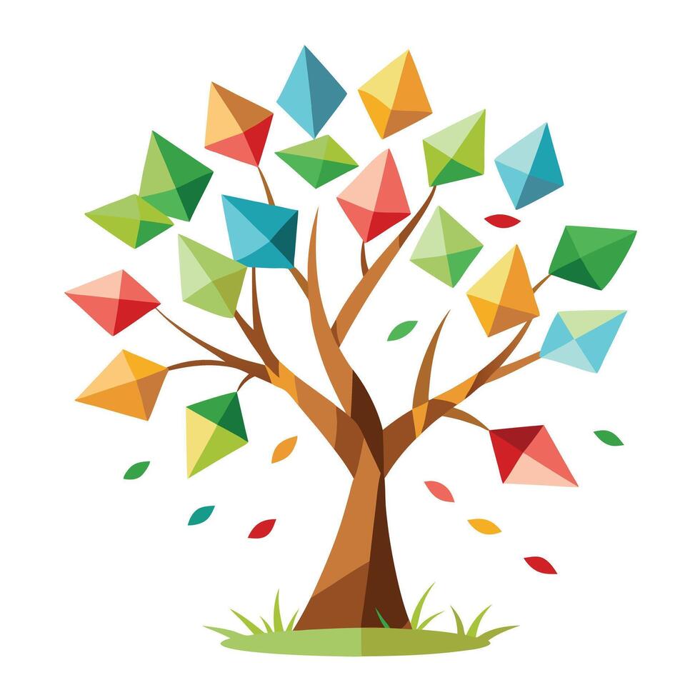 Playful Tree Paper Kites in the Wind vector
