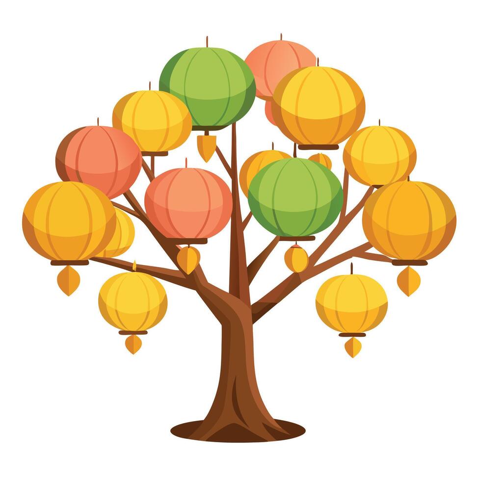 Celebration Tree Flat Paper Lantern Design vector