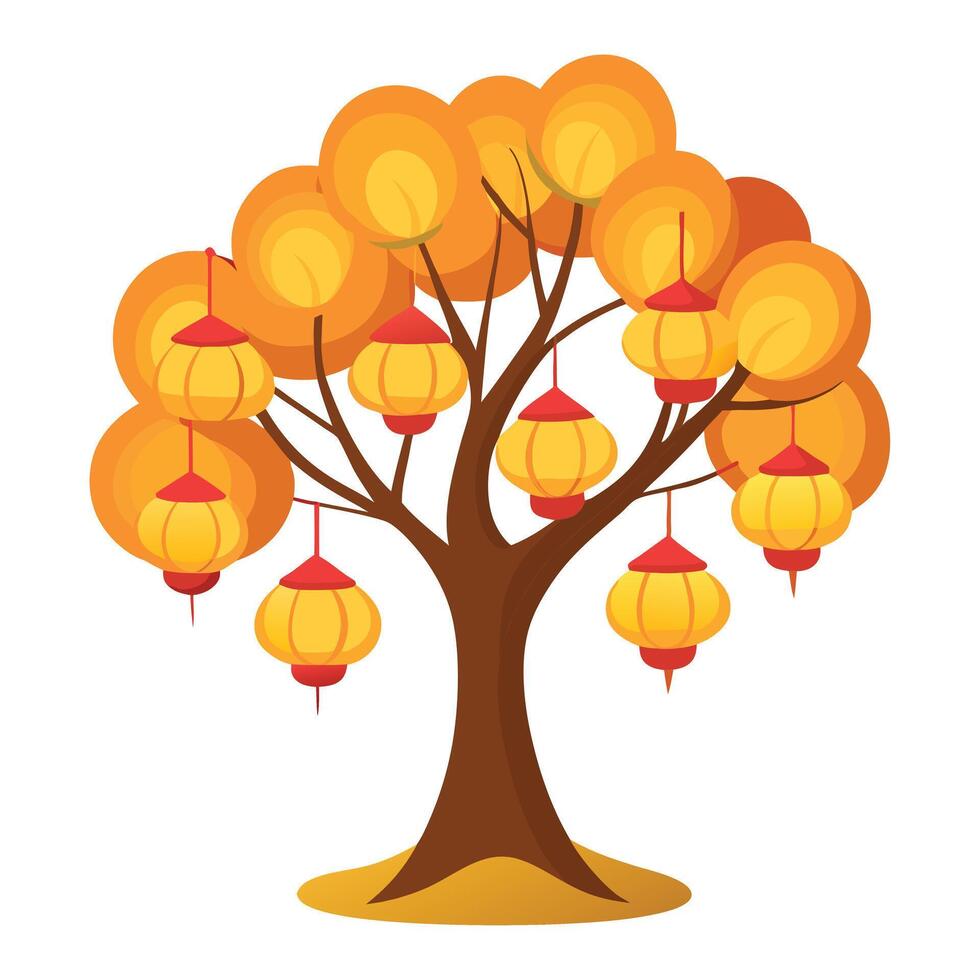 Festive Tree Paper Lantern Leaves Design vector