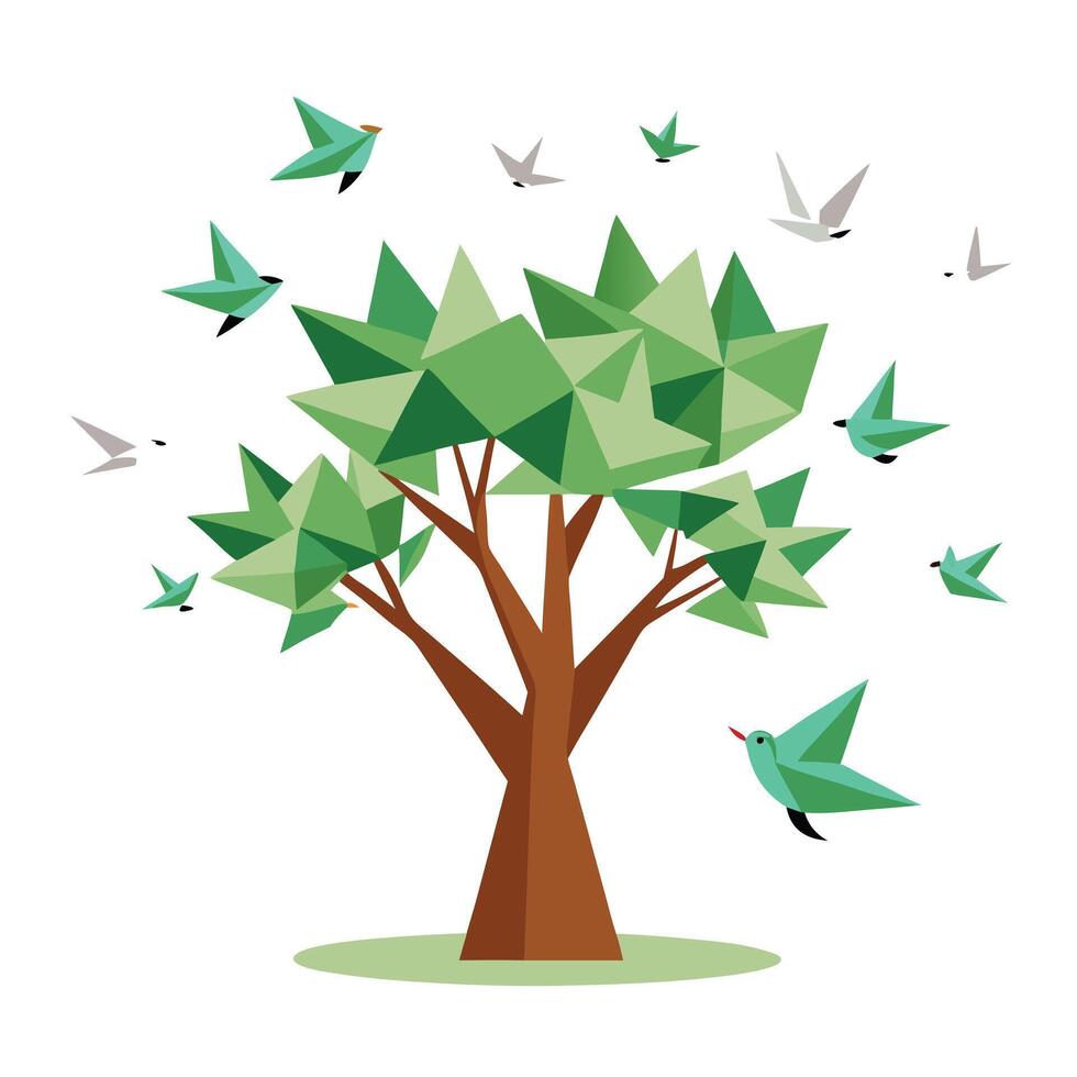 Flight of Origami Birds from a Tree vector