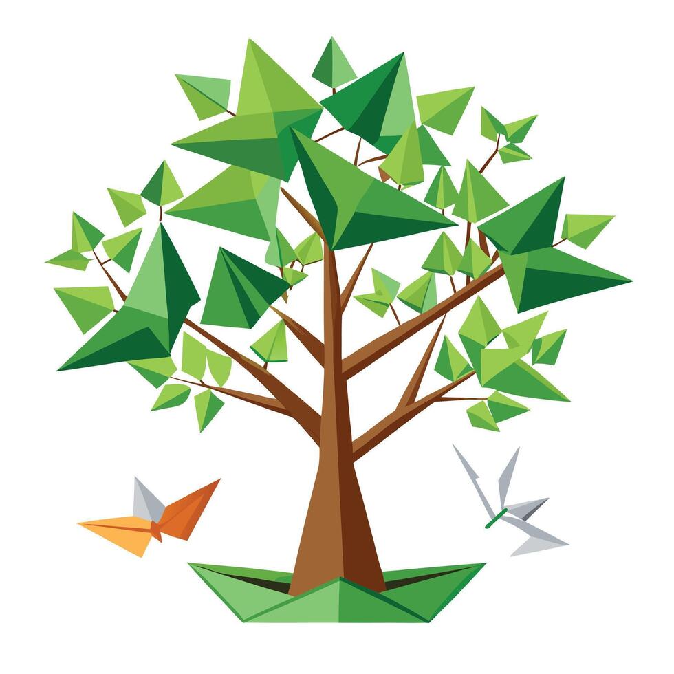 Flat Origami Tree Leaf Design vector