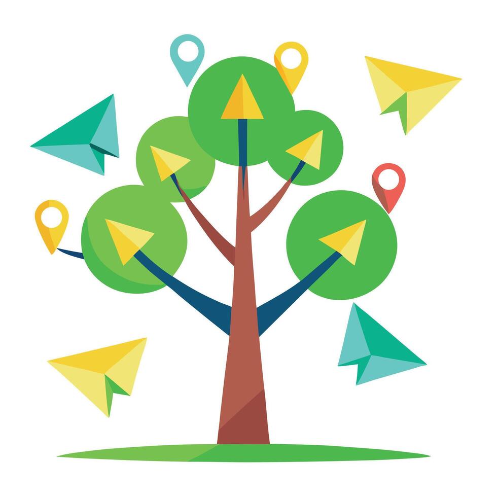 Adventure Tree Paper Plane and Travel Icons vector
