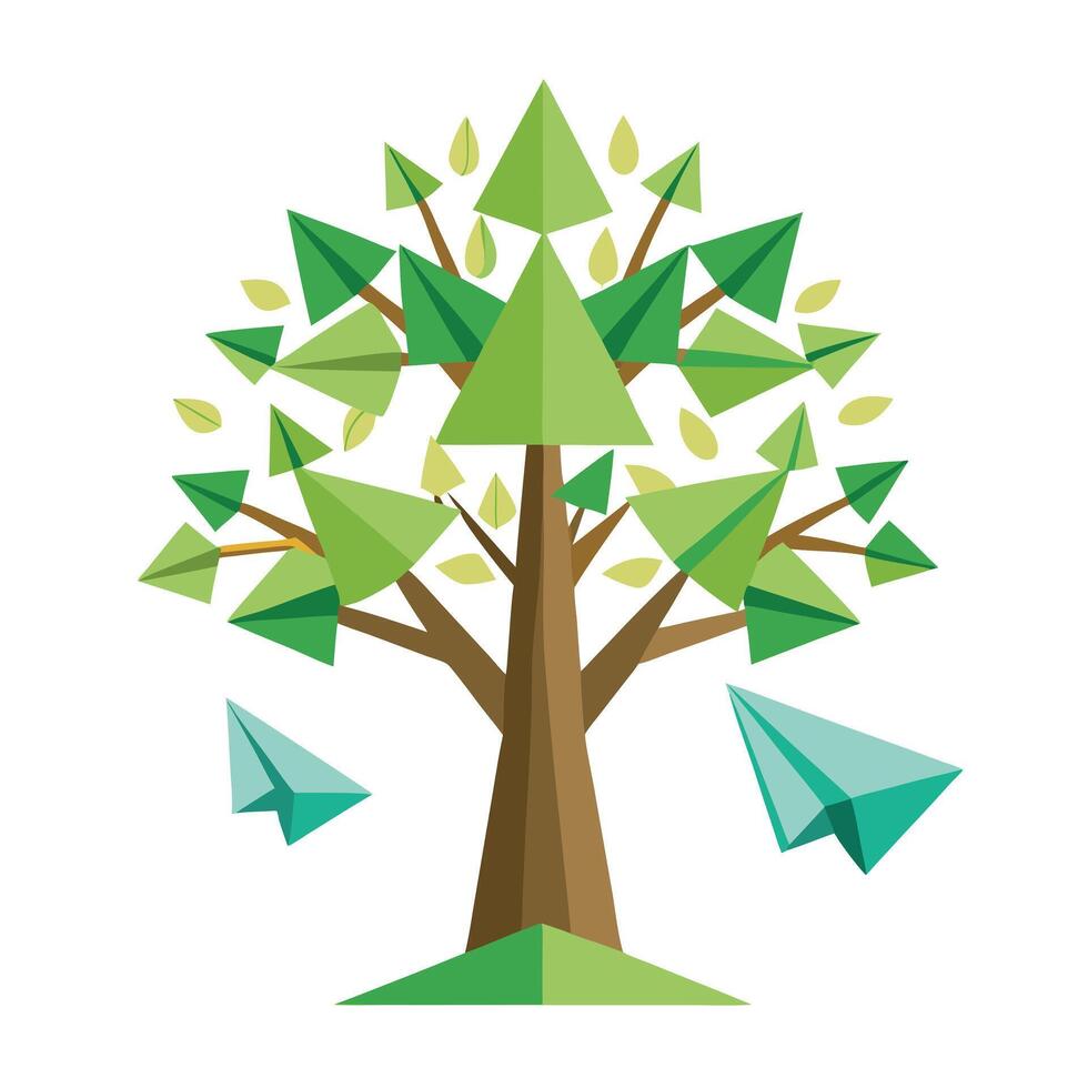 Childhood Tree Paper Plane Leaves vector