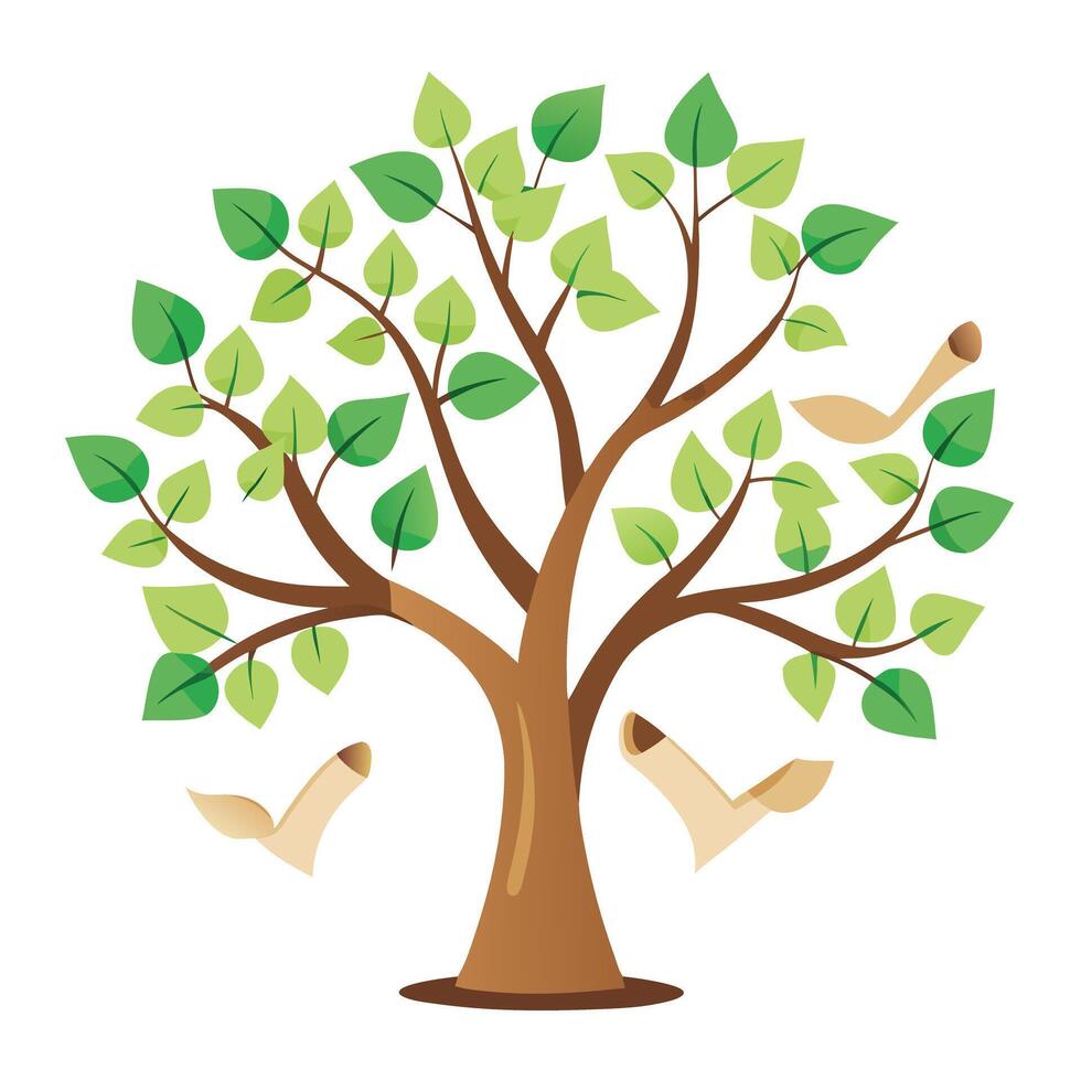 Flat Scroll Tree Leaf Design vector