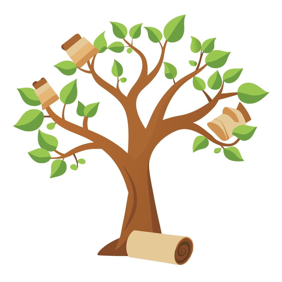Education Tree Paper Scrolls as Leaves vector