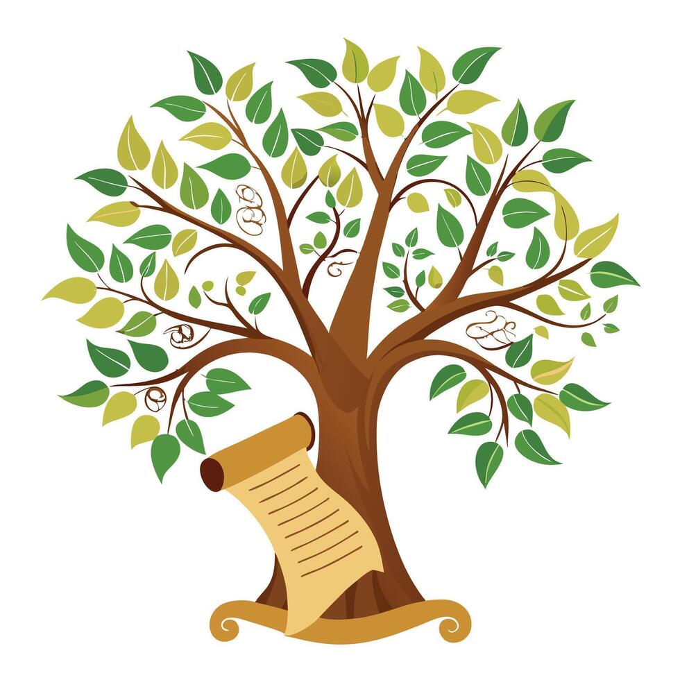 Generated Scroll Tree Flat Leaves vector