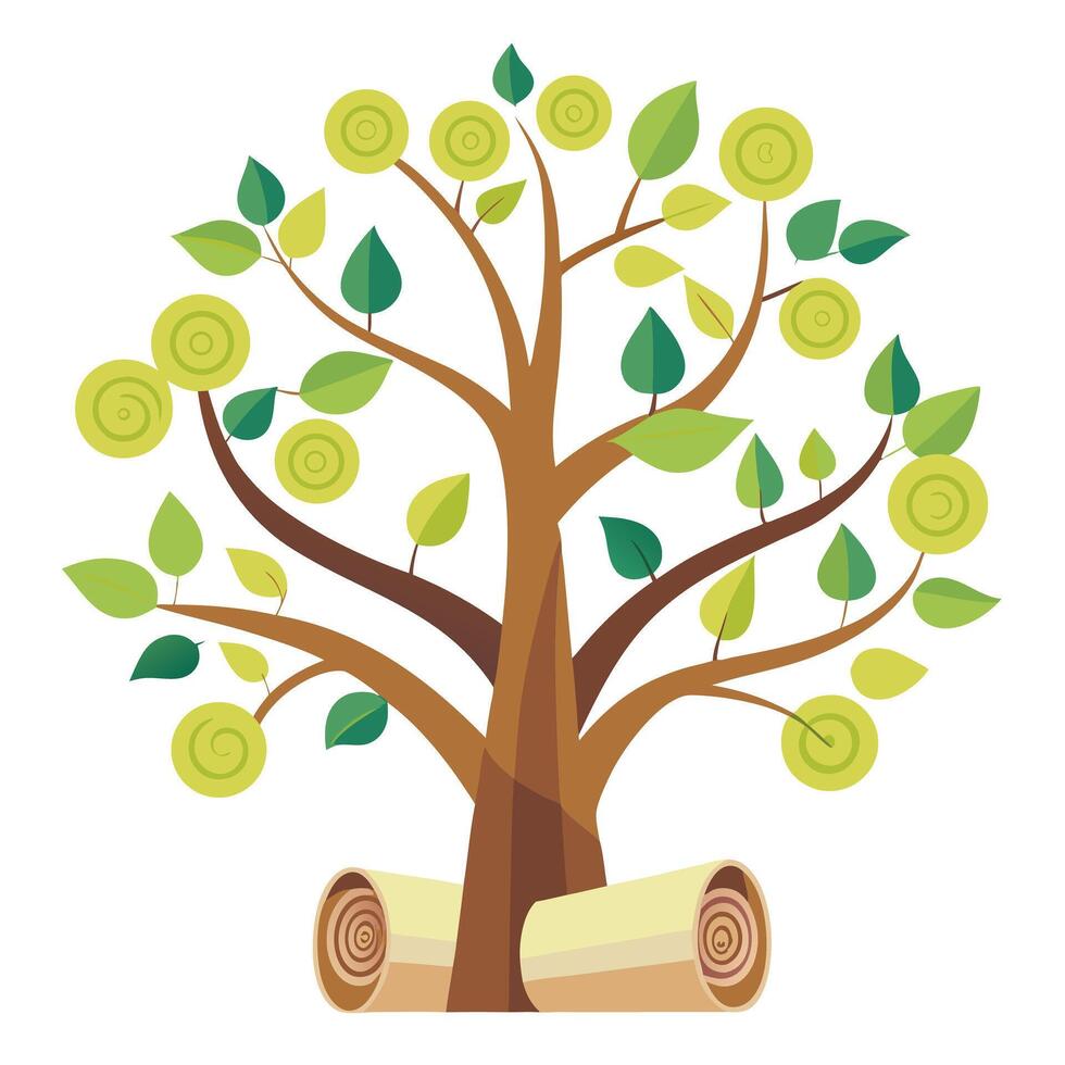 Flat Scroll Tree Leaves Design vector