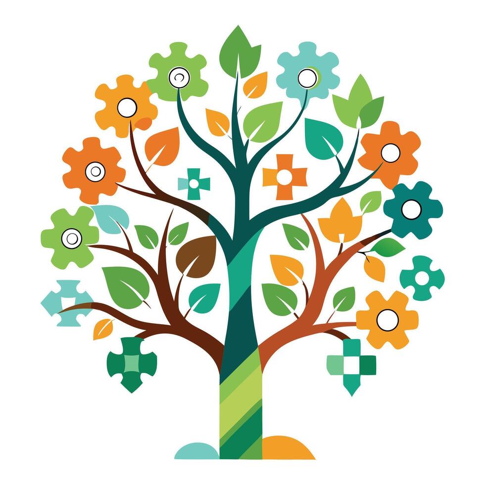 Designed Tree Puzzle Piece Leaves Representing Progress vector