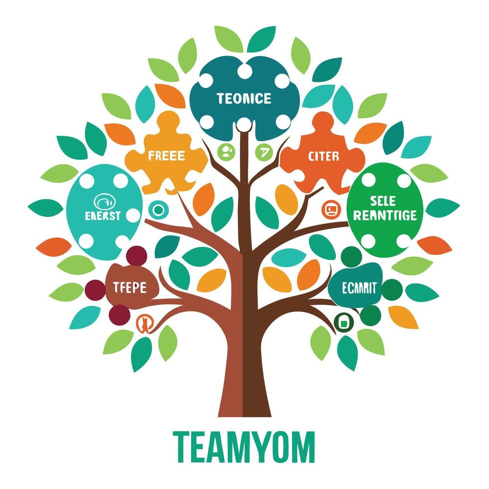 Designed Tree Puzzle Pieces and Mind Mapping Leaves vector