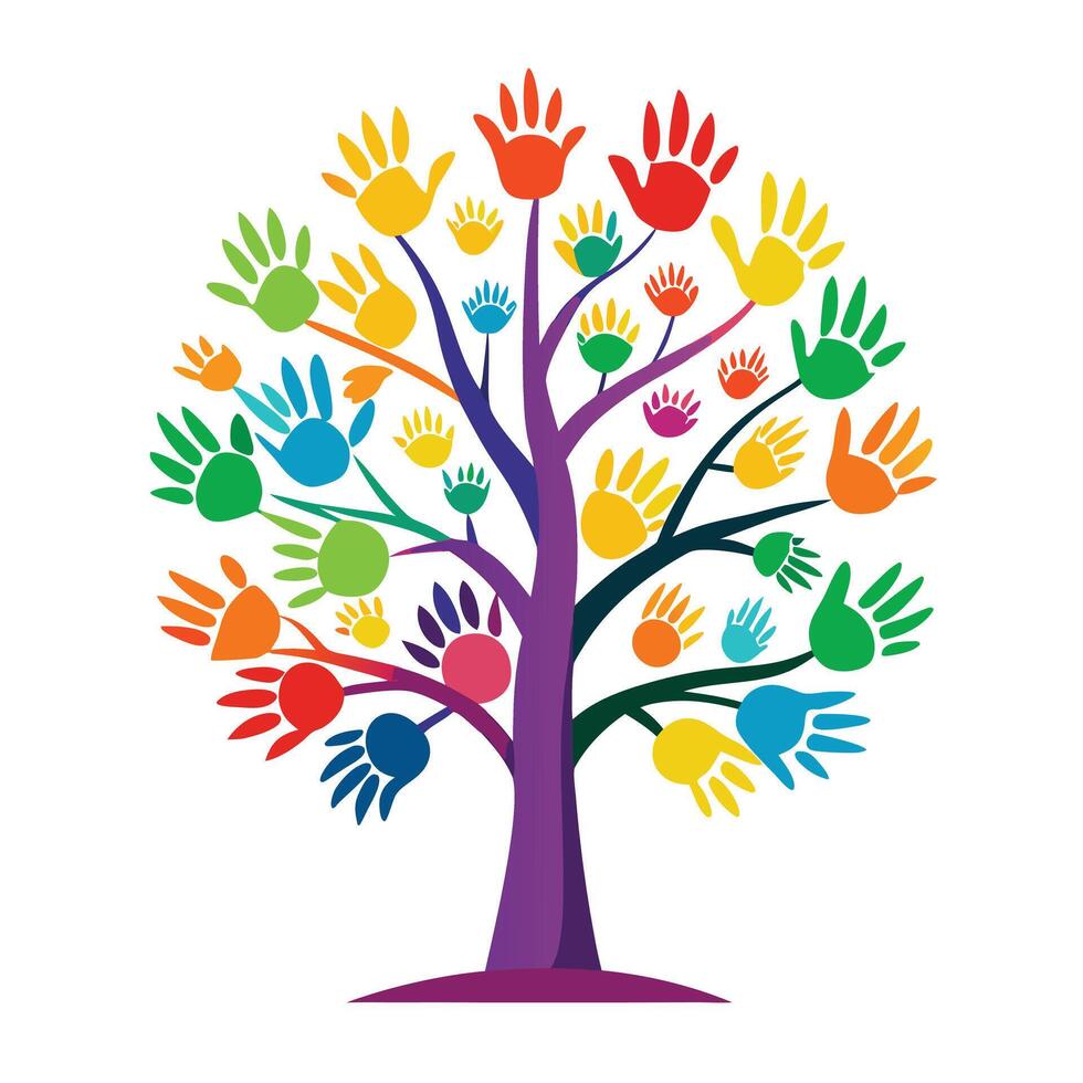 Artistic Tree Rainbow Handprint Foliage vector